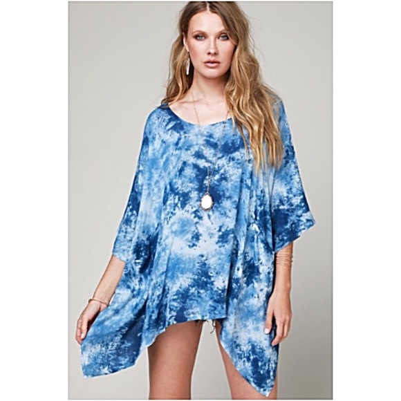 Tie Dye Swim Coverup Tunic Pockets O/S - Picture 5 of 7